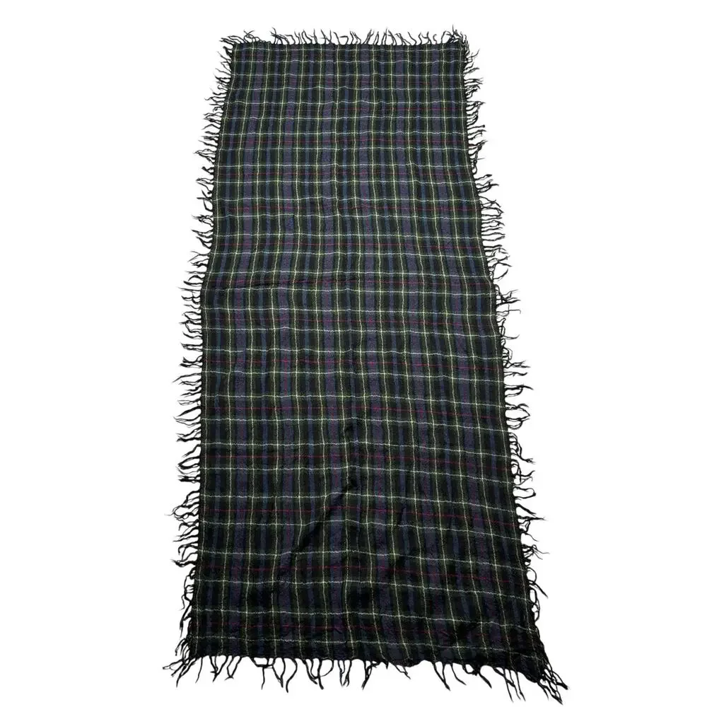 Denim & Supply Ralph Lauren Wool Scarf Plaid Check Fringe Quiet Luxury
