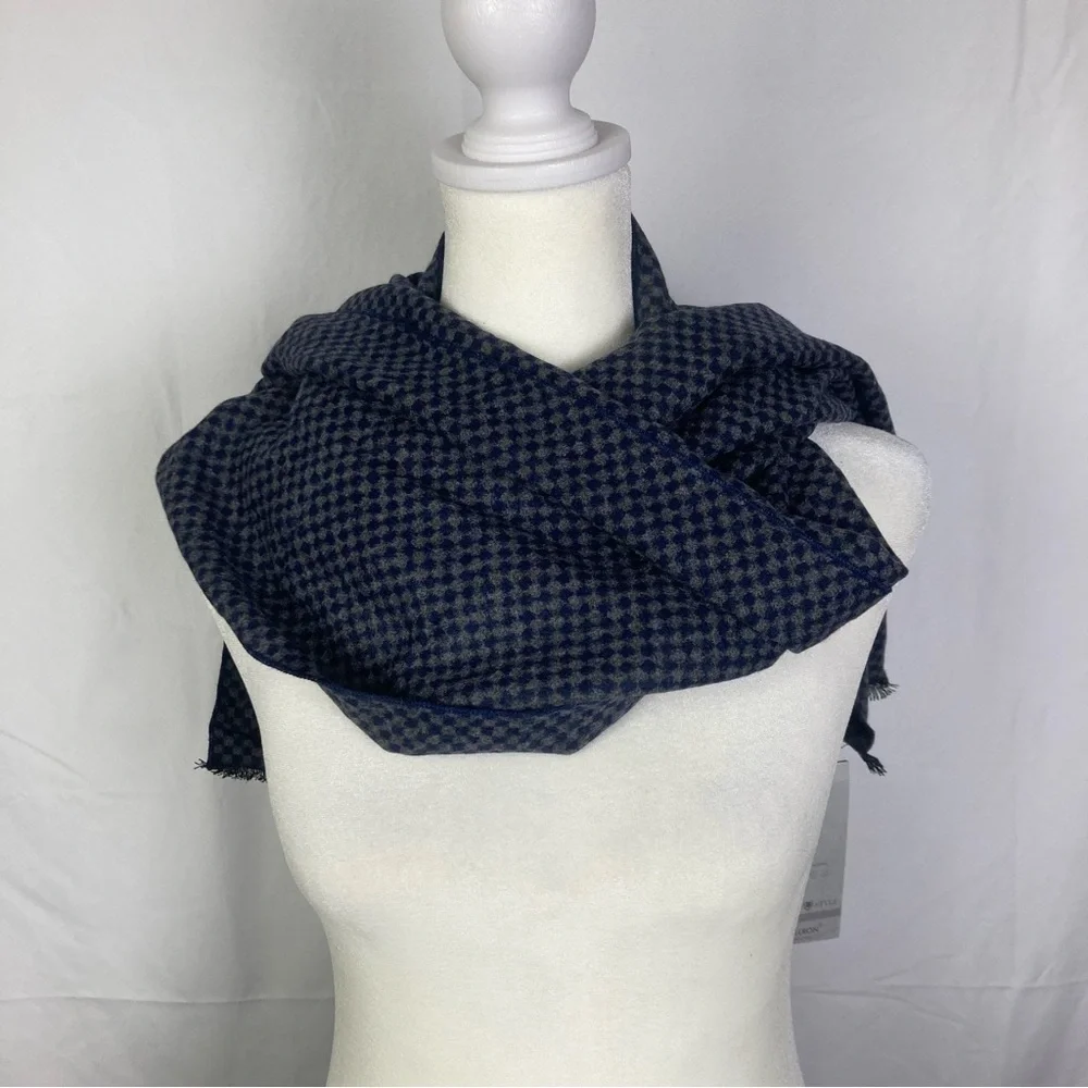 FULLRON Scarf Soft Warm Cashmere Blend Scarves Mens Classic Blue Checkered NWT