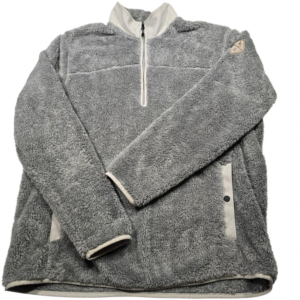 Eddie Bauer Mens large Sherpa Fleece Quarter Zip Pullover Gray Mock Neck Jacket