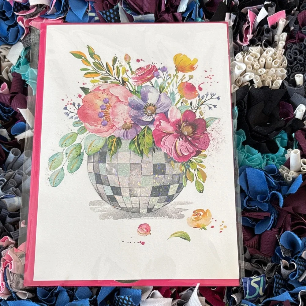🆕Papyrus Floral Disco Ball Blank Inside Greeting Card
