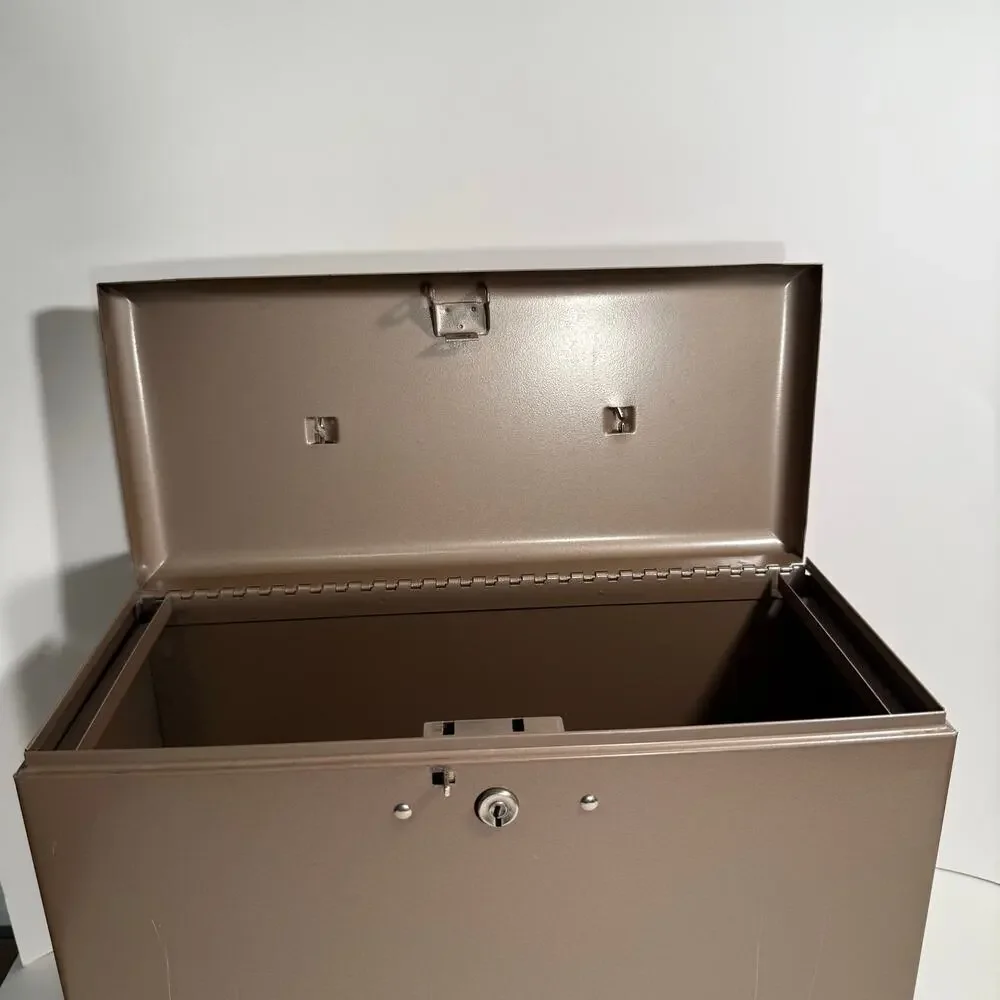 Vintage Rockway Metal File Box Tan 13.5” x 5” x 8.75” Security