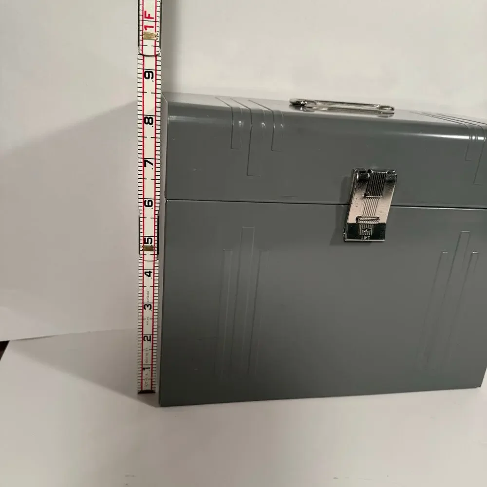 Vintage Metal File Box Gray 12.5” x 4.5” x 8.5”