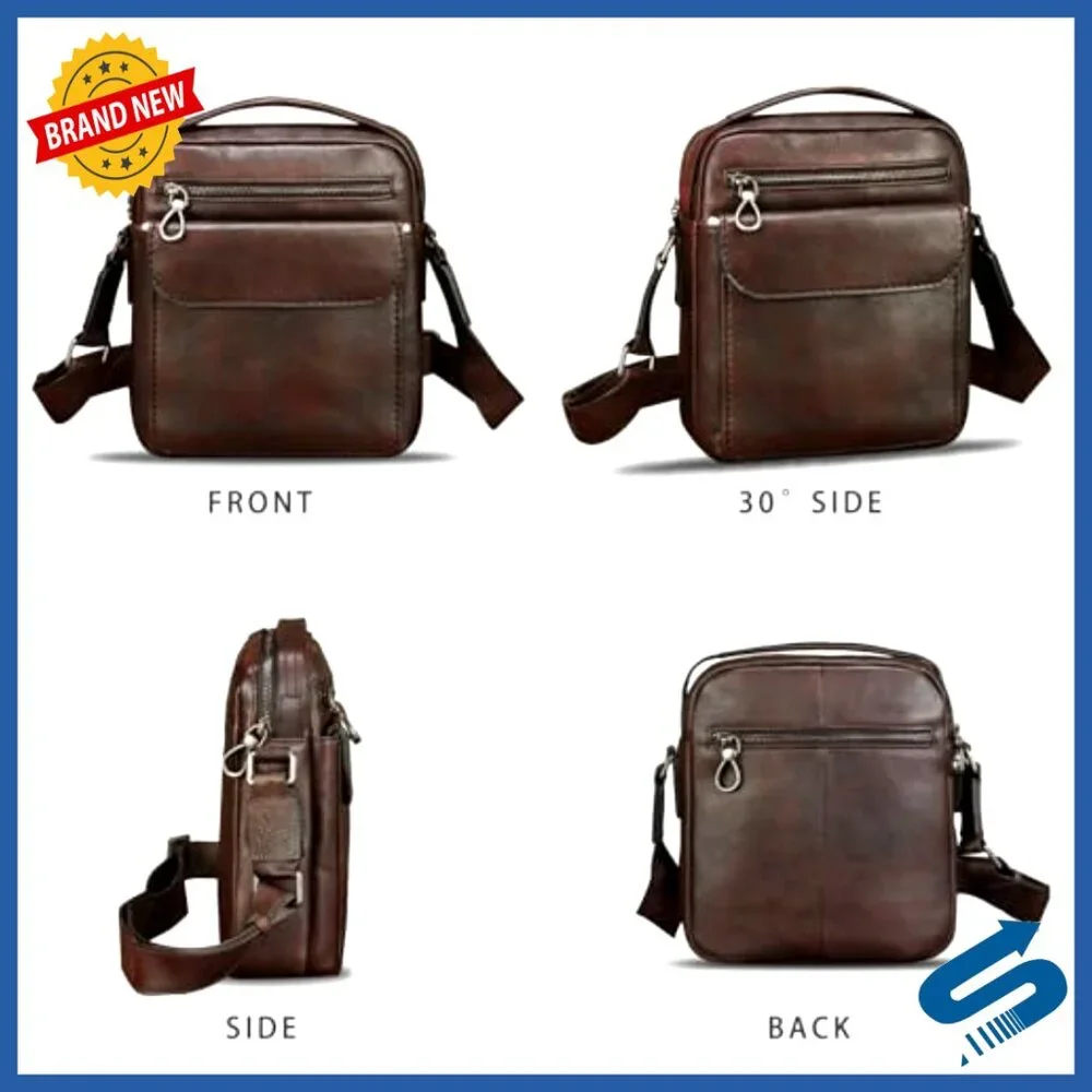 Genuine Leather Messenger Bag Adjustable Crossbody Satchel for Men