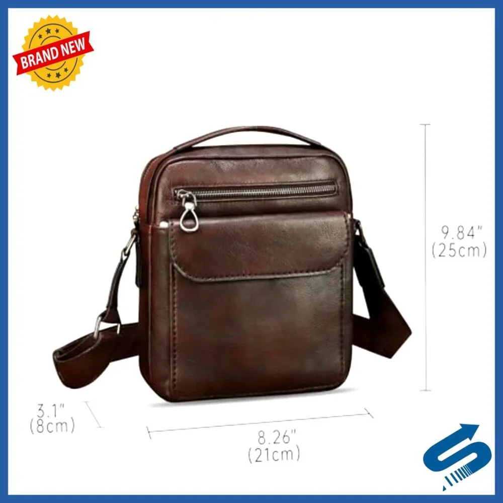 Genuine Leather Messenger Bag Adjustable Crossbody Satchel for Men