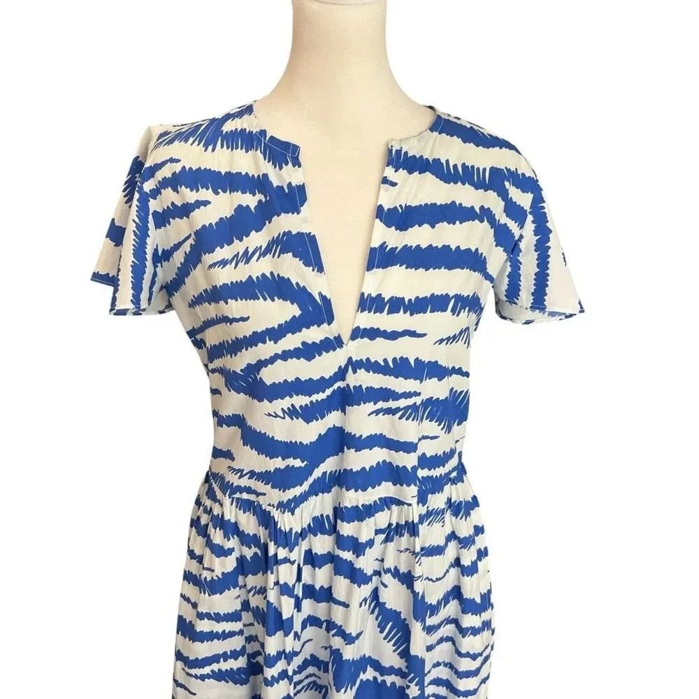 Oliphant Dipsy Midi Dress Blue White Block Print Cotton Resort XS