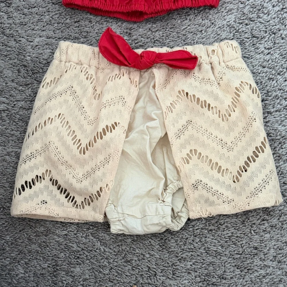 Handmade Moana Red Off-Shoulder Crop Top with skirted bloomers 2t