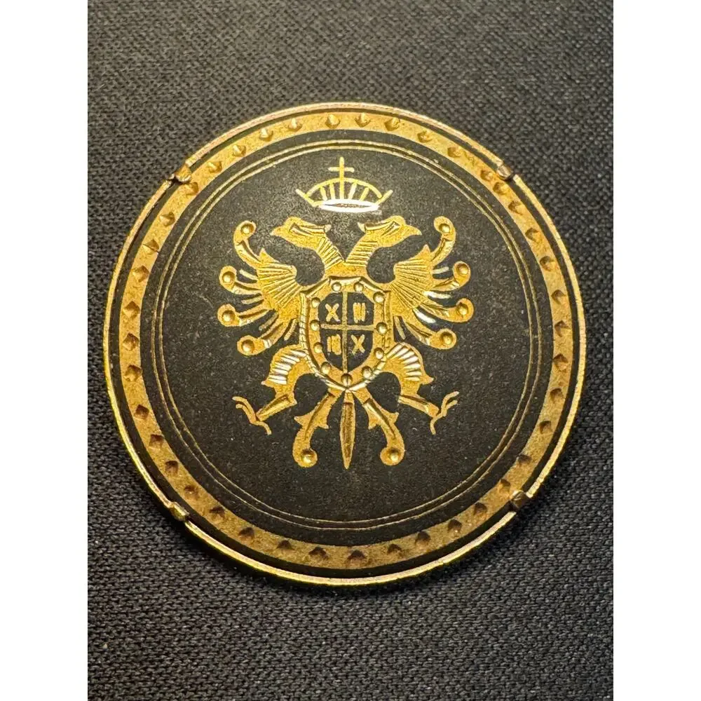 Vintage Damascene Coat of Arms Brooch Tube Clasp