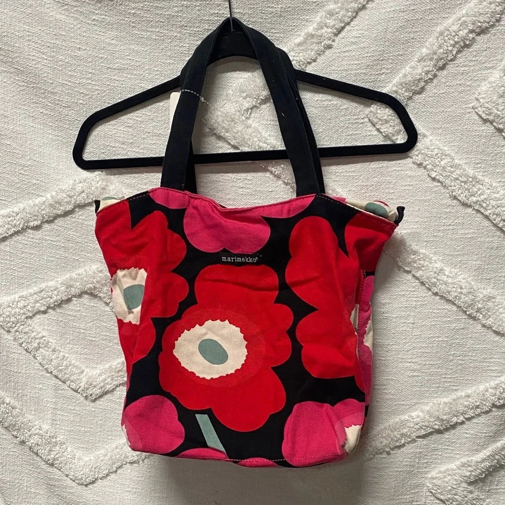 Marimekko Black and Red Canvas Floral Tote