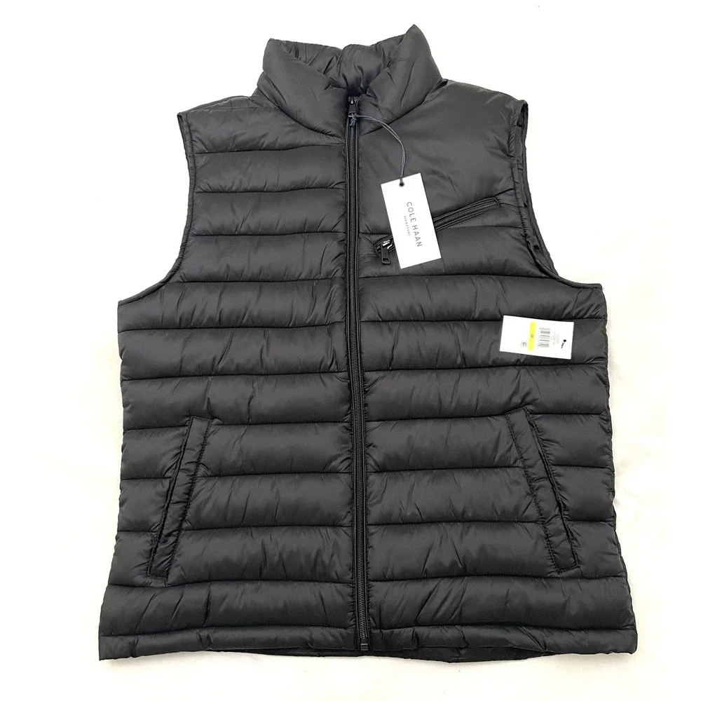 NEW Cole Haan Signature Puffer Vest Men's Medium Black Lightweight Full Zip