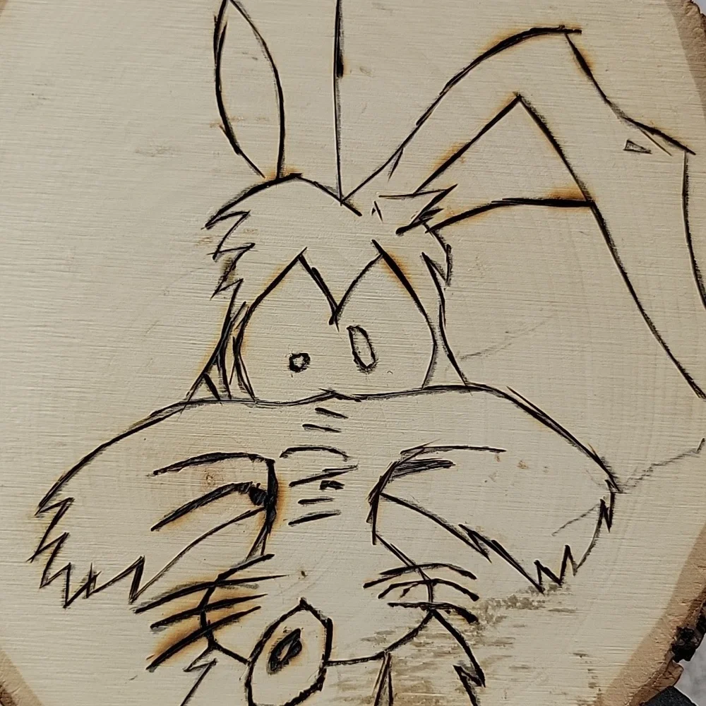 Vintage Wile E. Coyote wood burned image