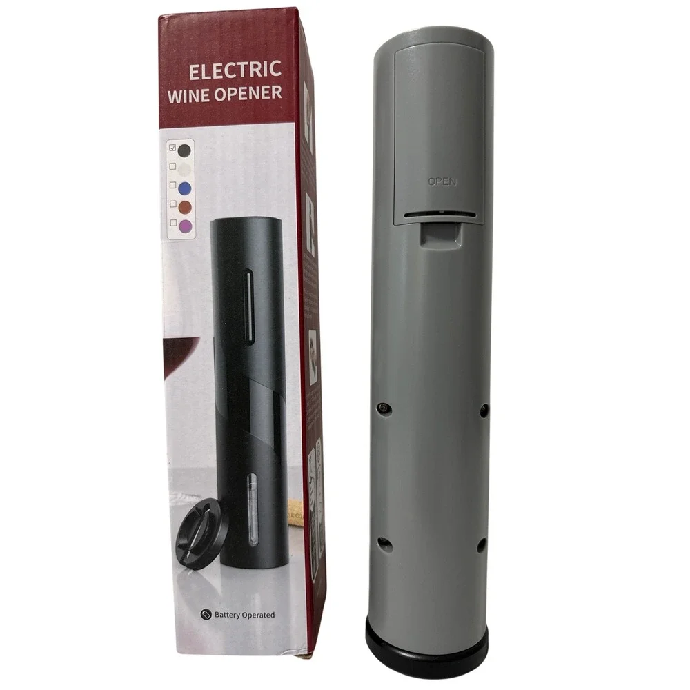 Electric Wine Opener Battery Operated Automatic Corkscrew with Foil Cutter Gray