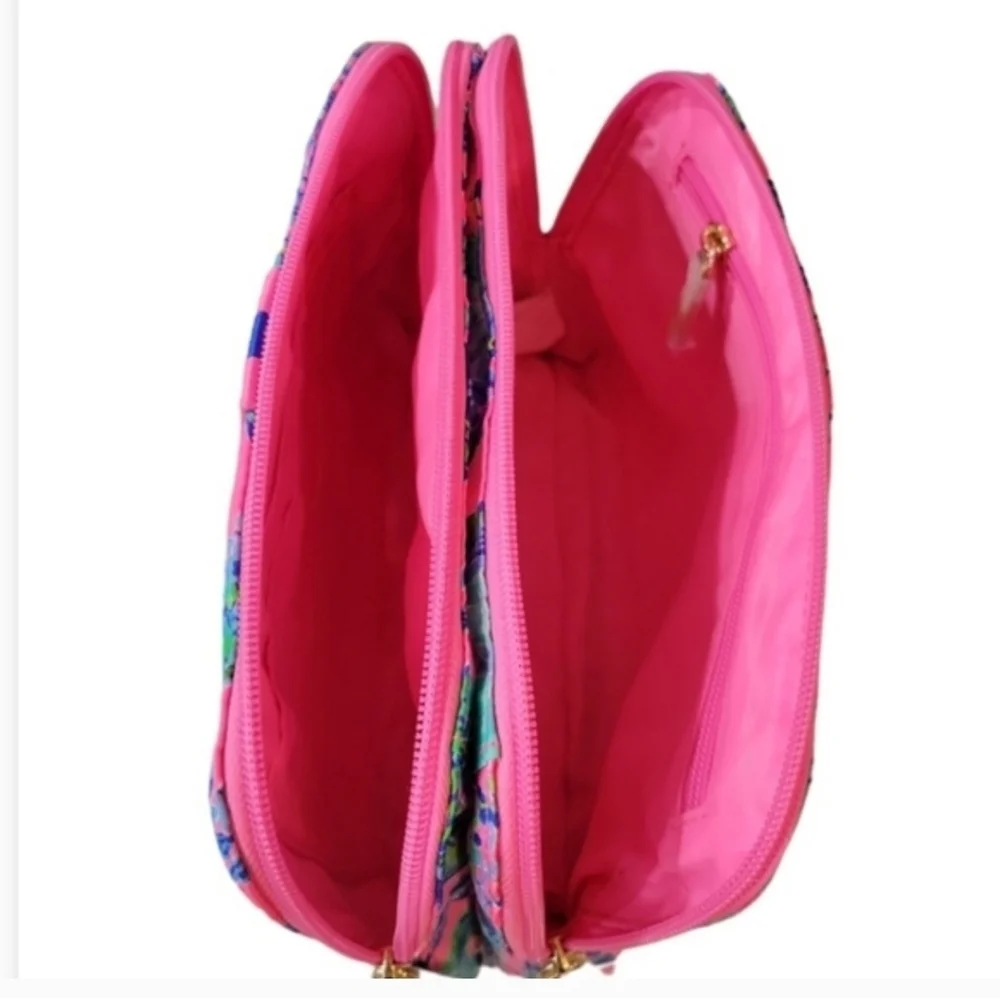 Lilly Pulitzer Thompson Double Section Pouch Pink Isle Lil Earned Stripes NEW