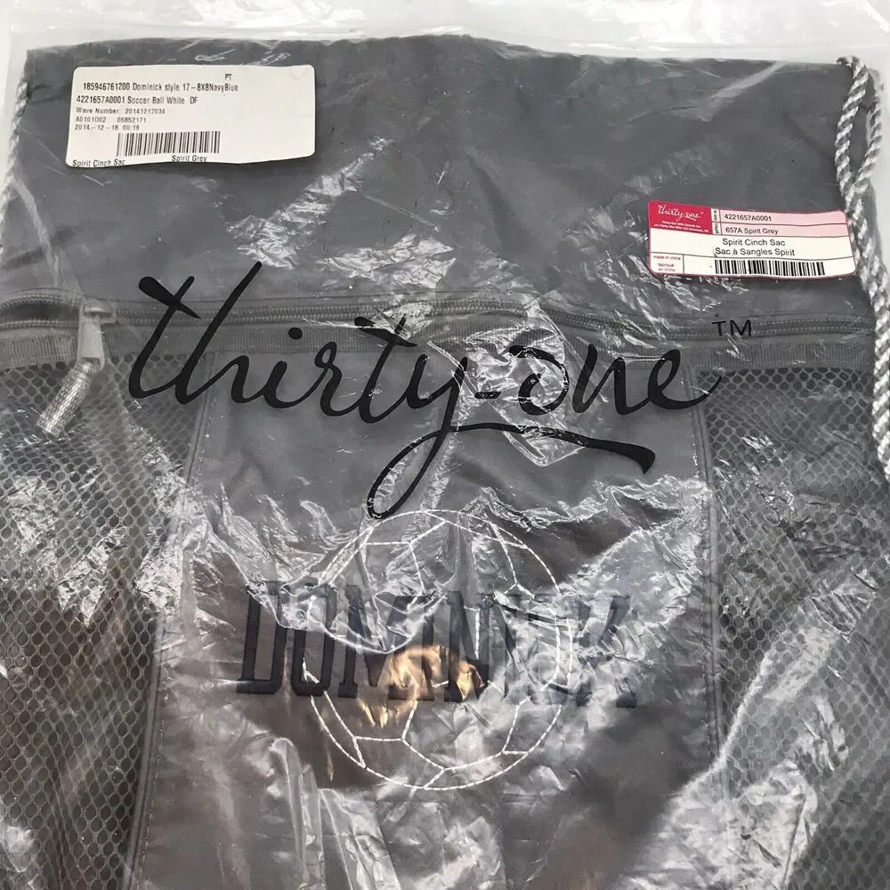 NEW Thirty-one Spirit Cinch Sac Backpack Spirit Grey Drawstring Soccer Gym Bag