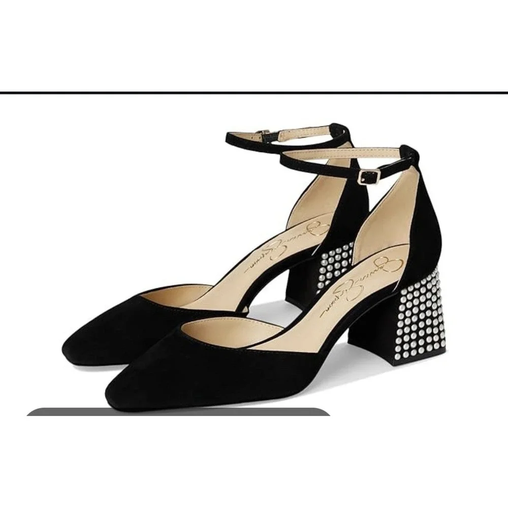 Jessica Simpson Women's Block Heel studded Pearl Accents Size 7.5 Wide Black