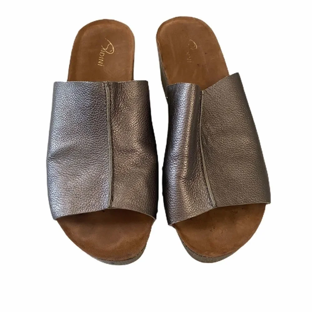 Sudini Pavia Metallic Leather Wedge Slides