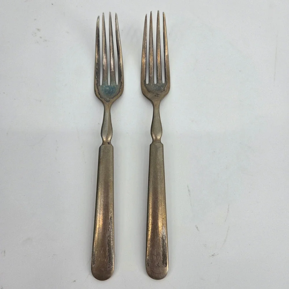 Vintage Holmes & Edwards Silverplate Forks Set of 2 Monogrammed Tapered Handle