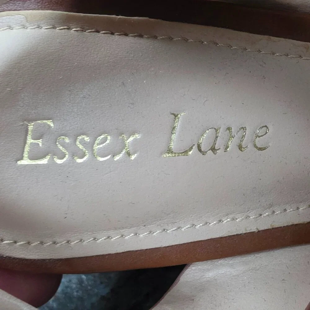 Essex Lane Brown Leather Strappy Wedge Sandals Size 9M