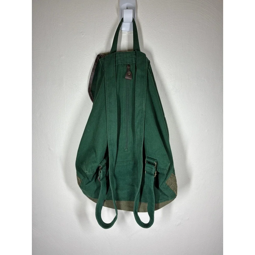 Vintage Mickey Disney Green Canvas Corduroy Backpack Embroidered 90s Y2K READ