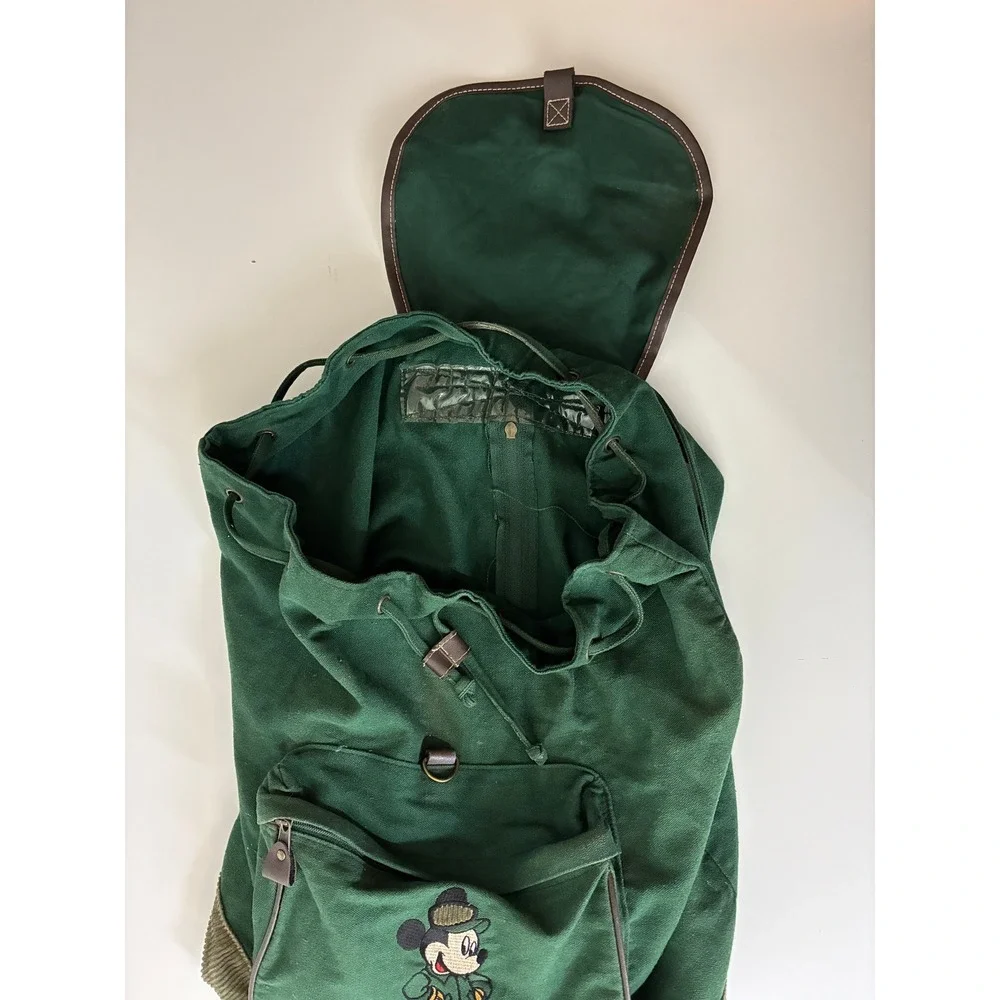 Vintage Mickey Disney Green Canvas Corduroy Backpack Embroidered 90s Y2K READ