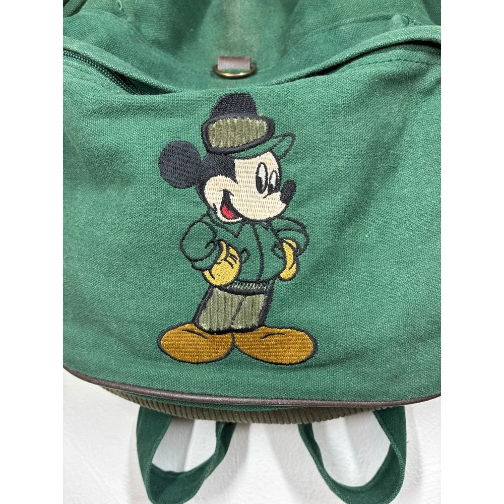 Vintage Mickey Disney Green Canvas Corduroy Backpack Embroidered 90s Y2K READ