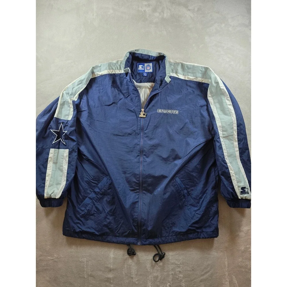 Starter Dallas Cowboys Windbreaker Jacket Mens XXL Blue NFL Full Zip Lined Nylon