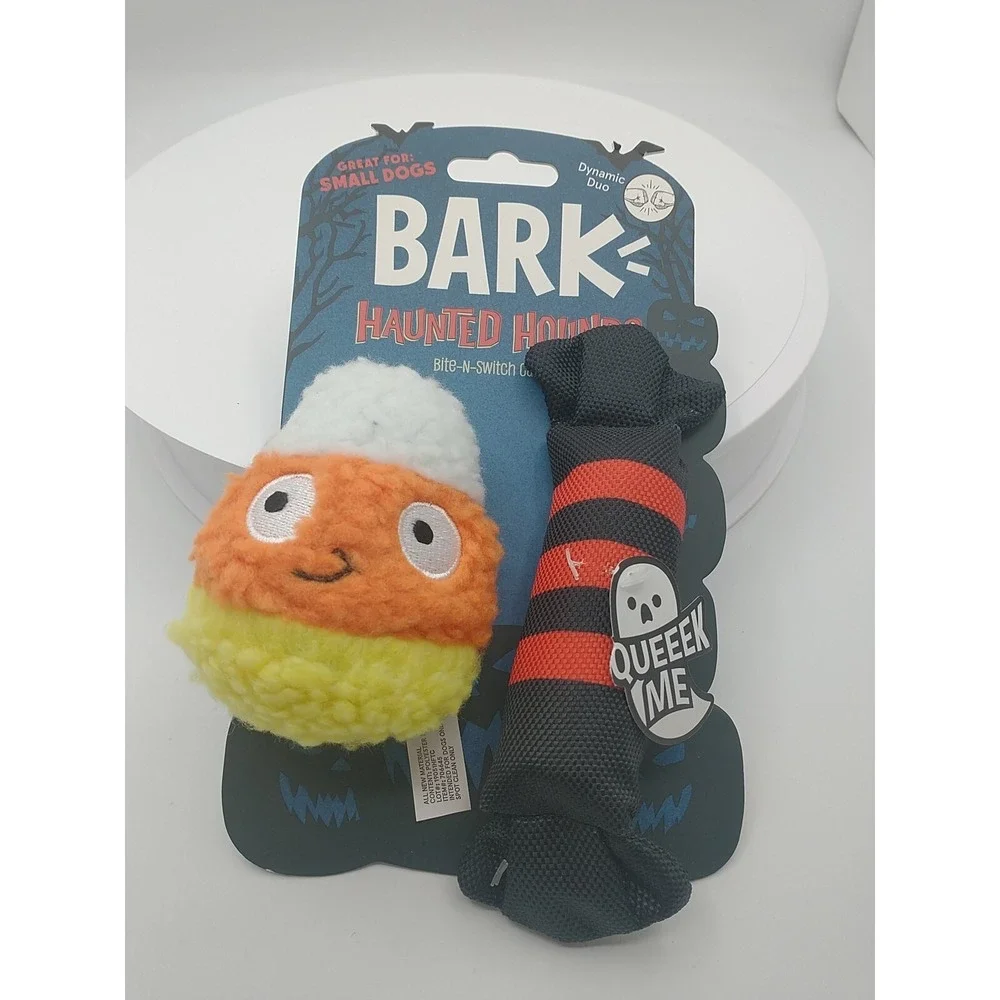 BARK Haunted Hounds Halloween Candy Corn Squeaky Crinkle Dog Toy Set Small Dogs