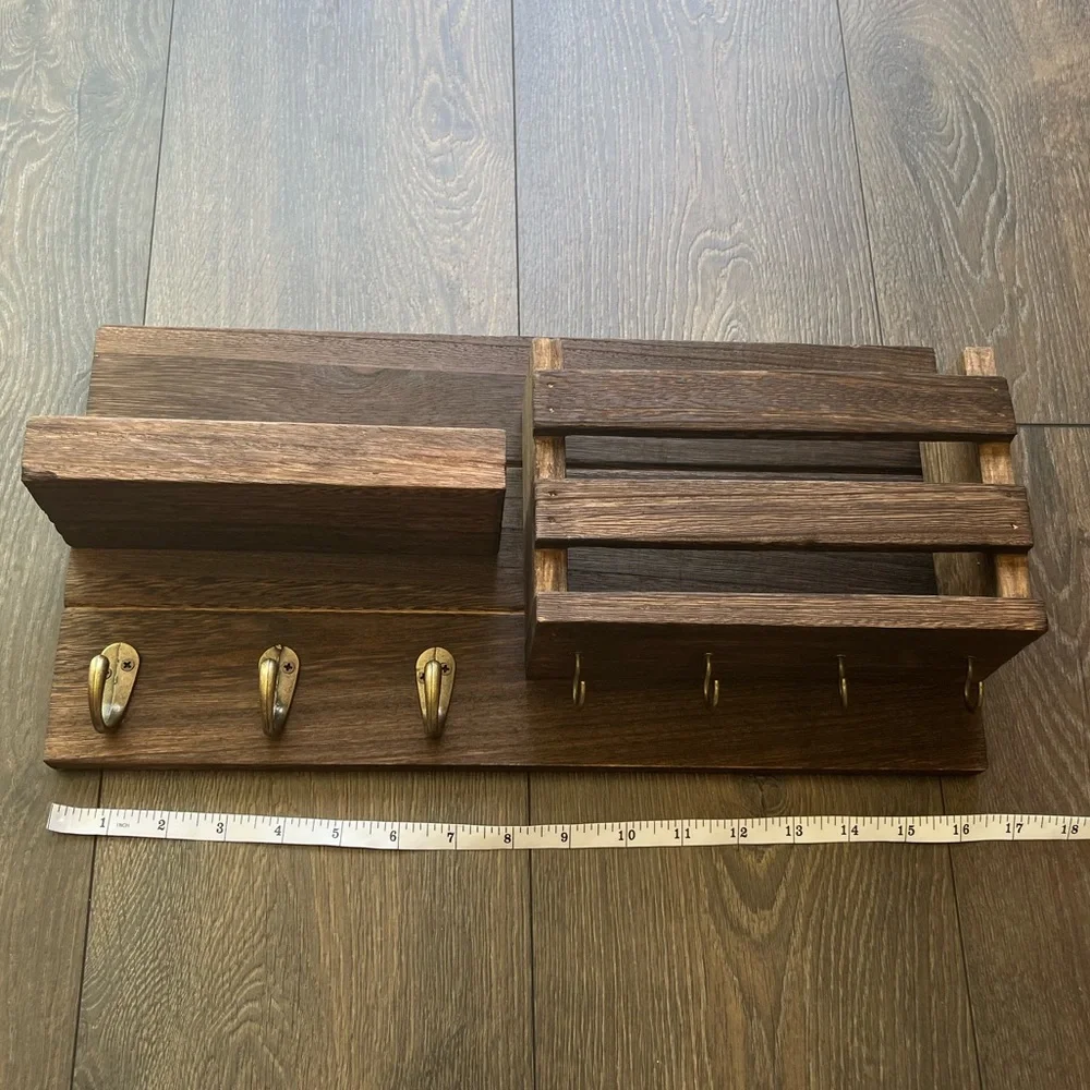 Rustic Wood Wall Organizer with Hooks