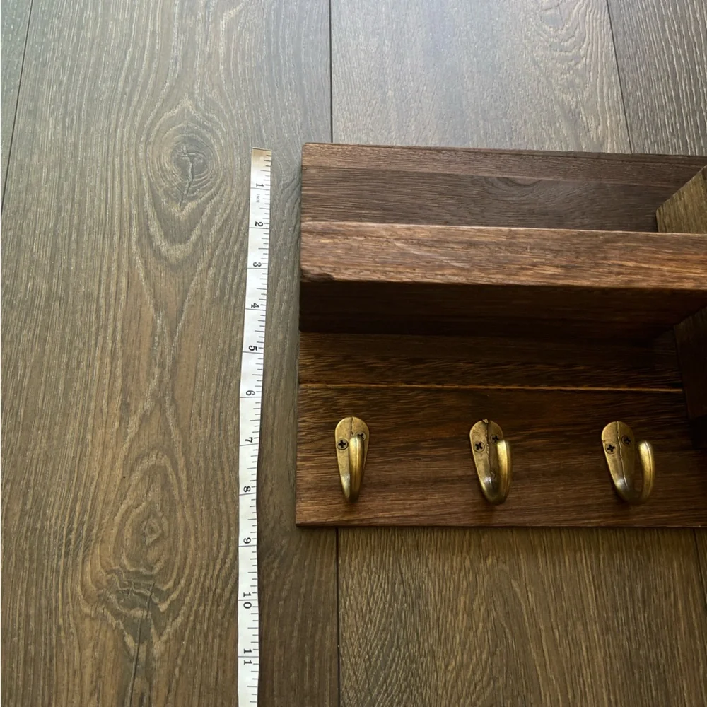 Rustic Wood Wall Organizer with Hooks