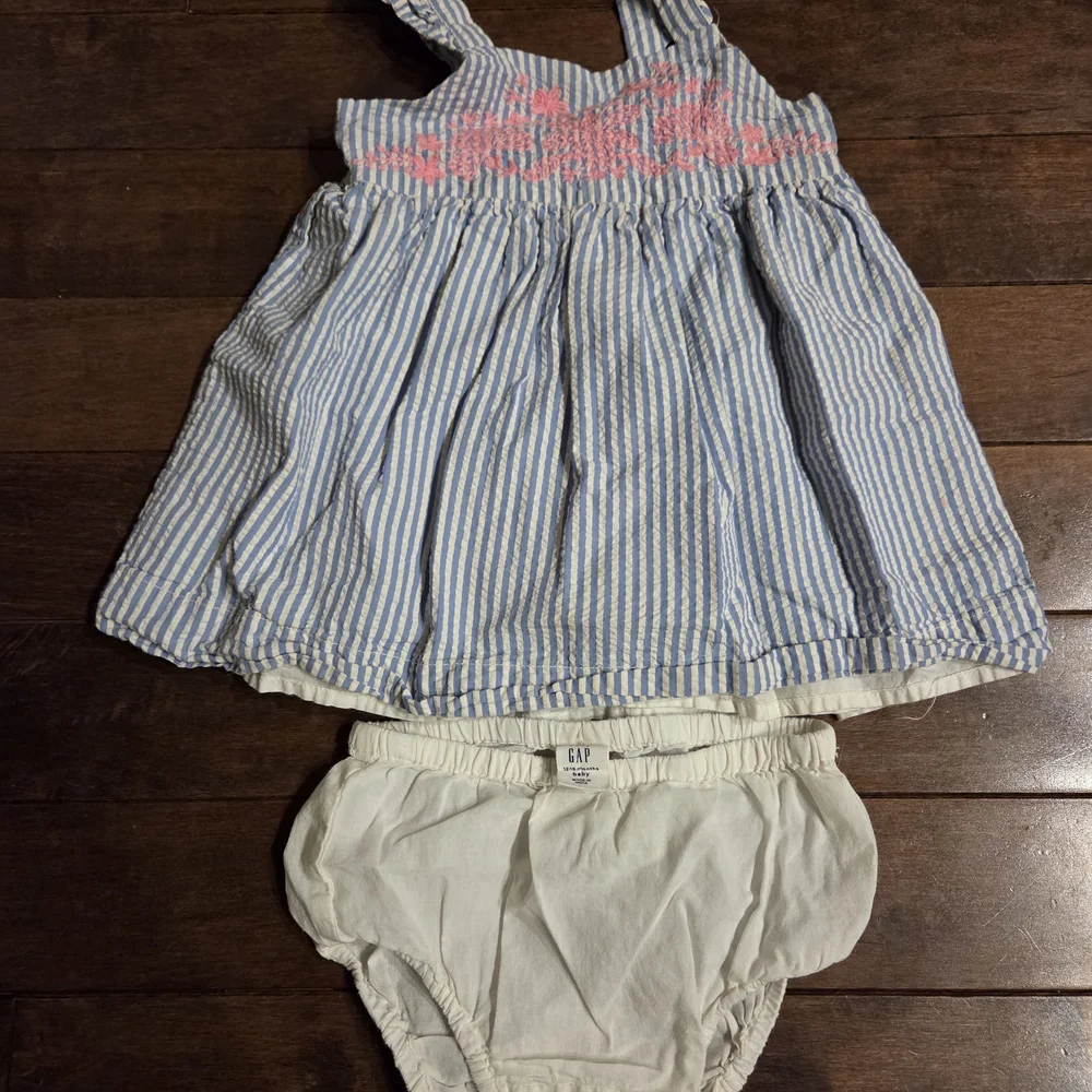 GAP Blue and White Striped Dress with Pink Accents