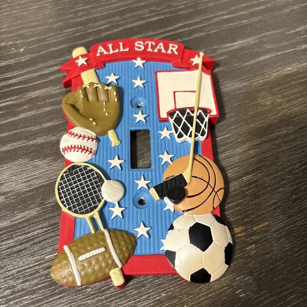 SPORTS LIGHT 3D SWITCH PLATE basebell basketball football soccer hockey tennis