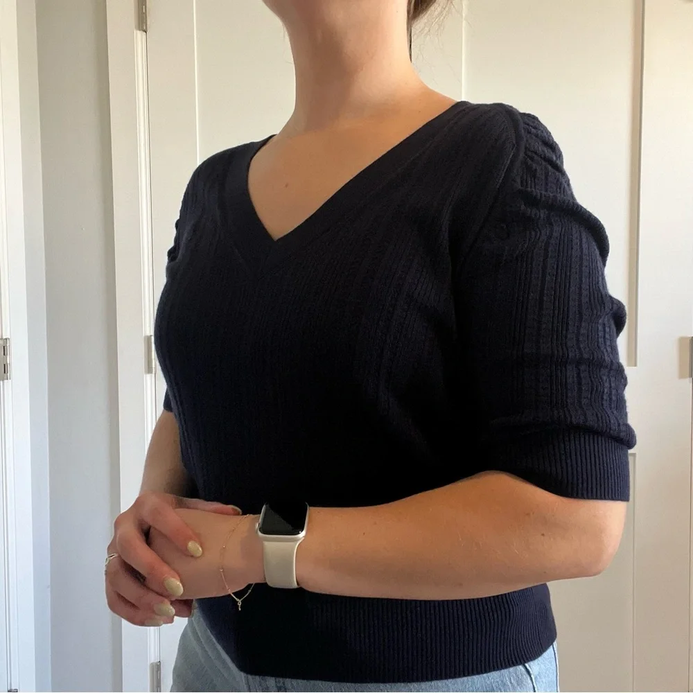 White House Black Market Deep Blue V-Neck Sweater - Medium