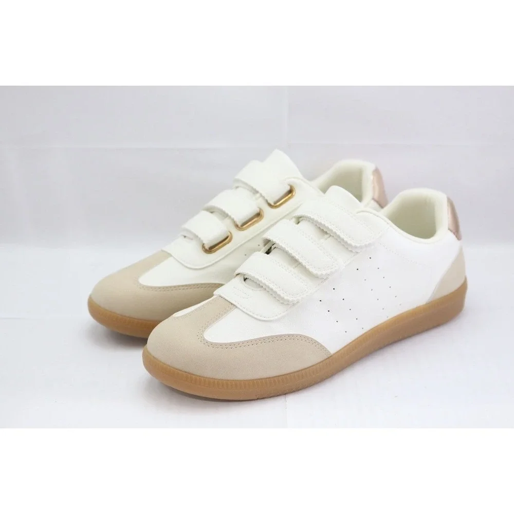 Dolce Vita White Tan Rose Gold Sneakers Size 8.5 Womens Quick Hook & Loop NEW