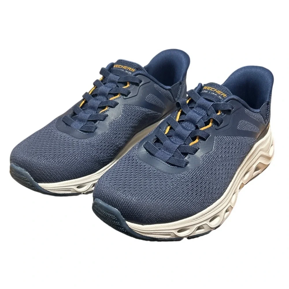 Skechers Men Size 10 Navy Blue Mesh Hands Free Swift Fit Slide On Athletic Shoes