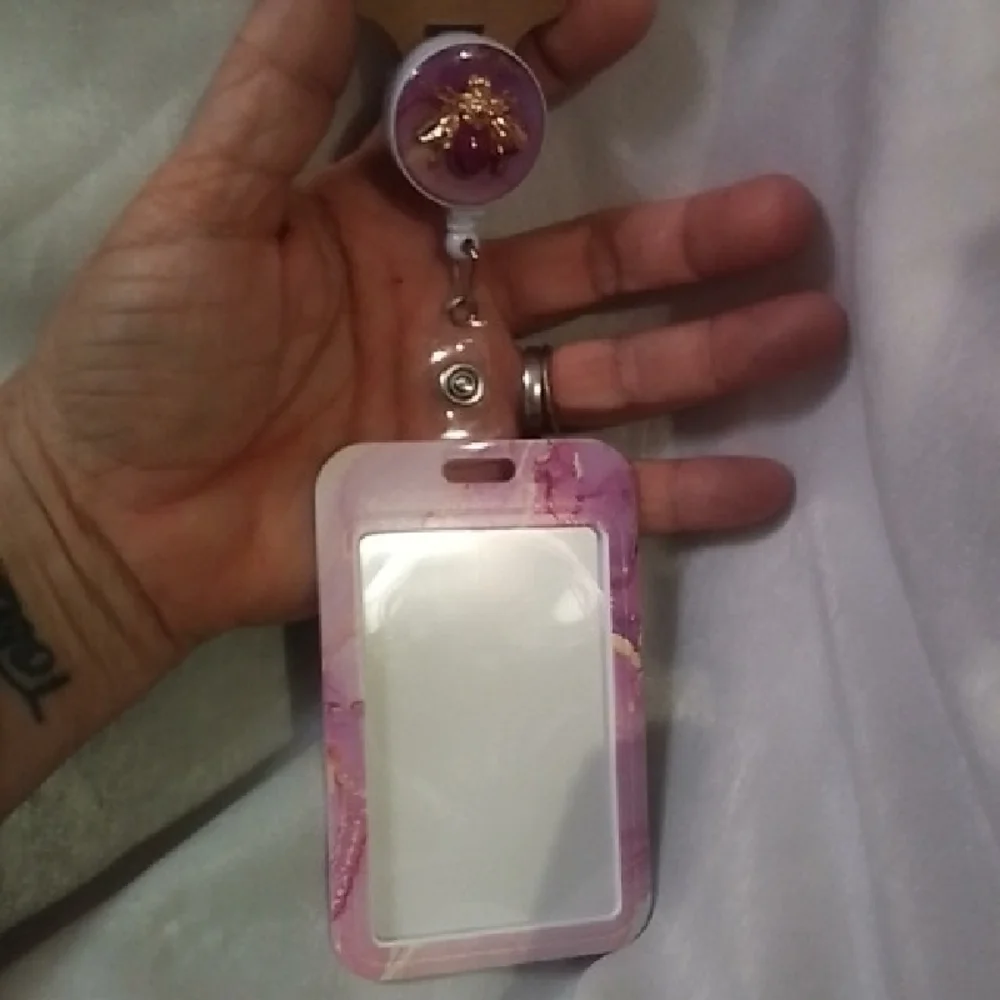 Pink Floral Badge Reel ID Holder with Retractable Clip