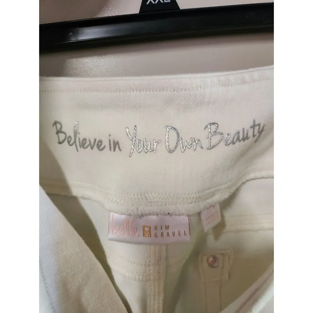 Belle by Kim Gravel Believe In Your Own Beauty White Jeans Zipper Ankle Size 20W