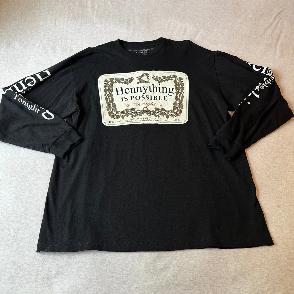 Fashion Nova Men Hennything Is Possible Long Sleeve Graphic Tee Black XL ML1323