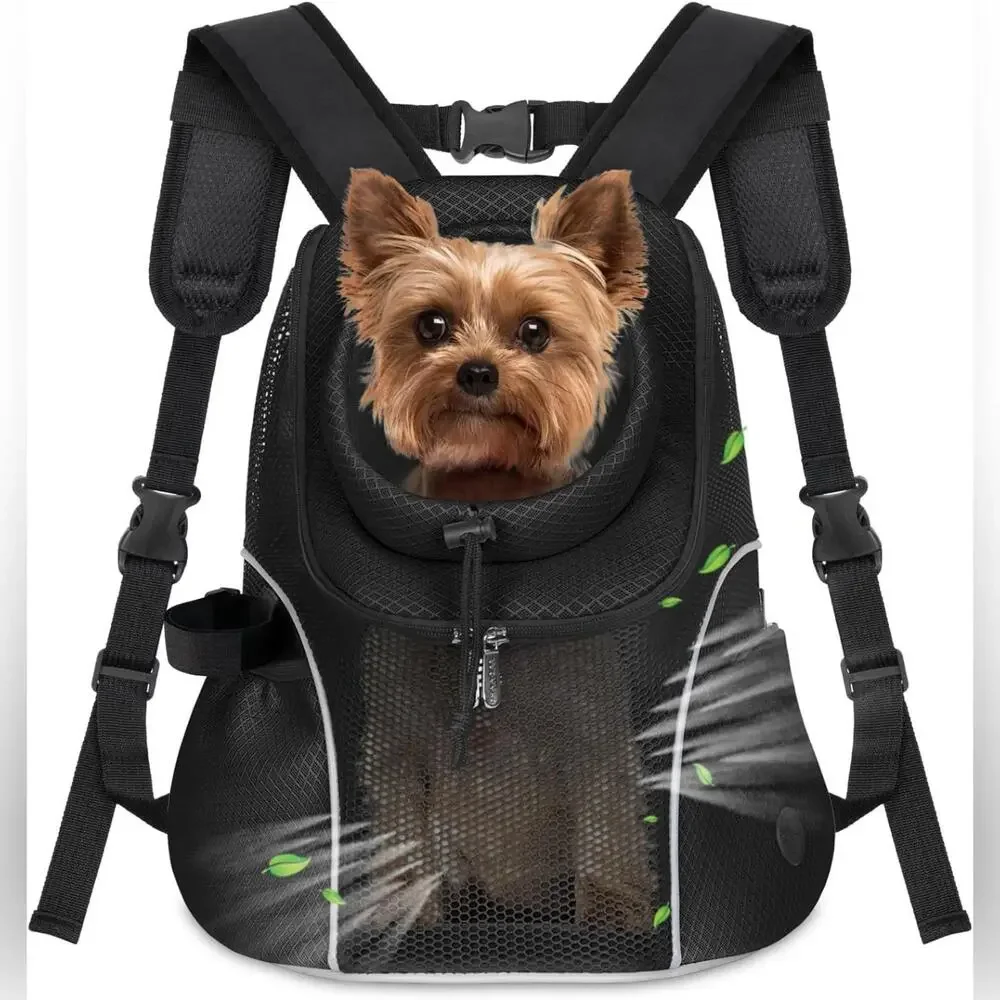 NWT WOYYHO Pet Dog Backpack Carrier Ventilated Mesh, Medium, 5-9lbs, Black