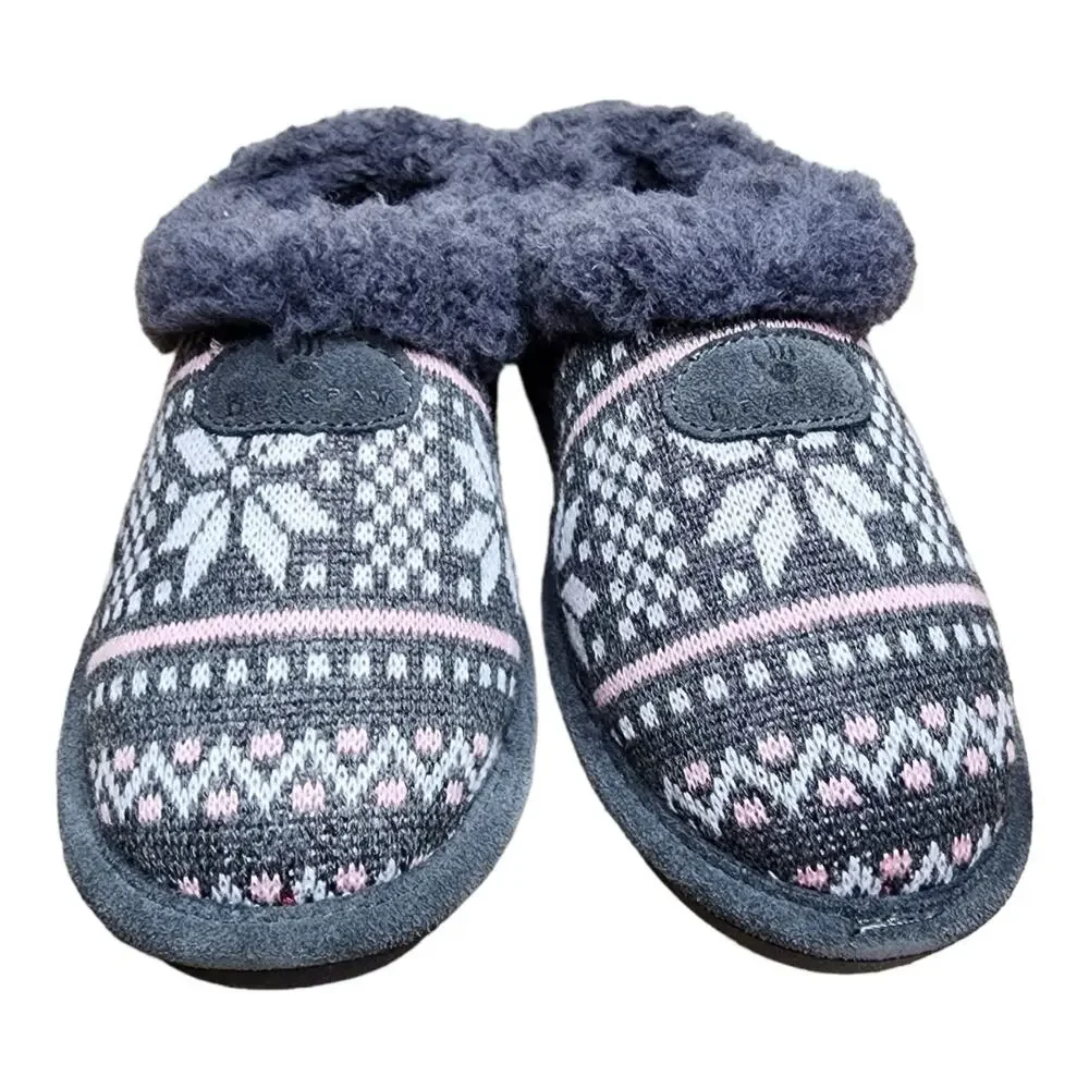 Bearpaw Alice Knit Suede Charcoal Slippers Kid’s Size 2Y