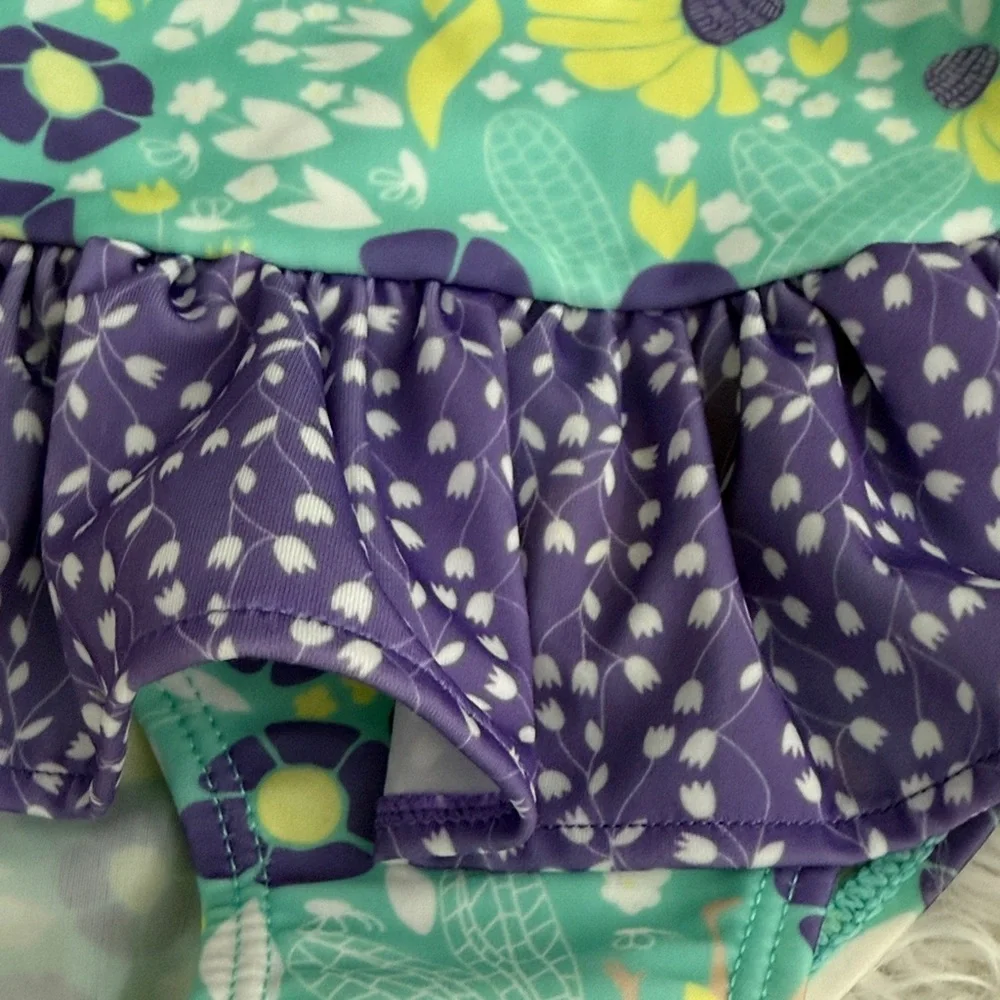 Flap Happy Teal and Purple Floral Ruffle One-Piece Swimsuit