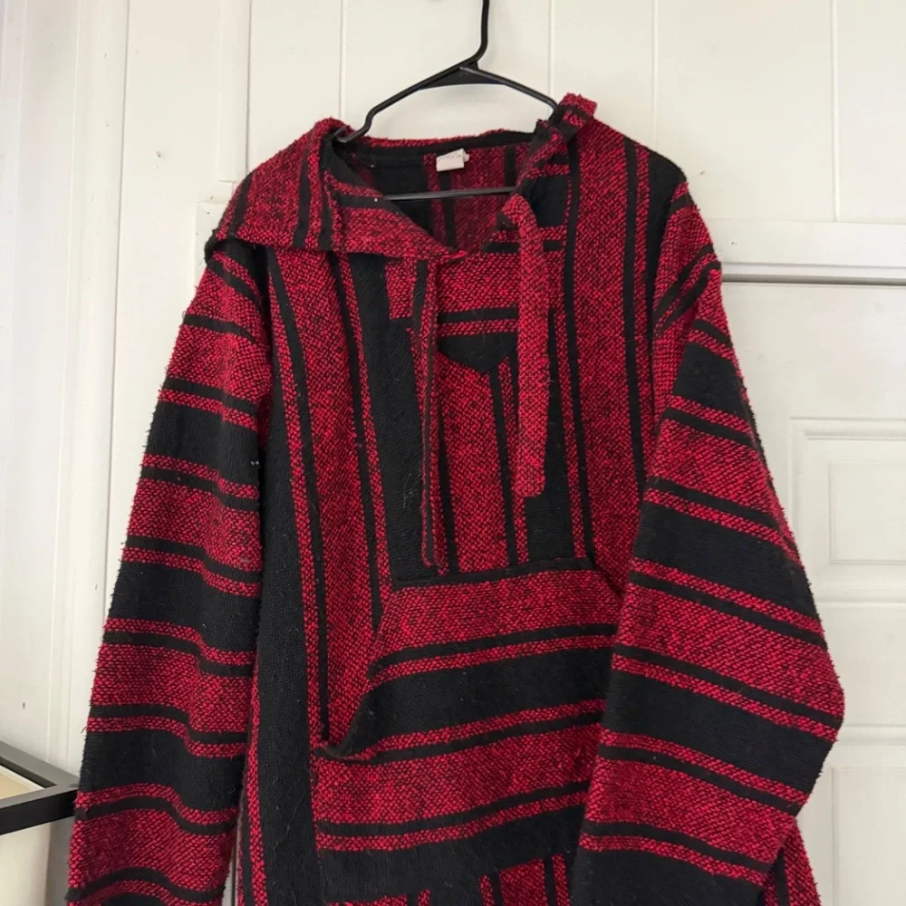 Bold red and black Lina Men's Red and Black Striped baggy oversized hippie hoode