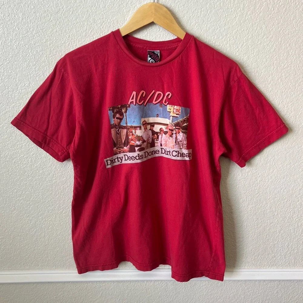 CHASER Vintage Y2K AC/DC Dirty Deeds Graphic T-Shirt Mens Large Made in USA Red