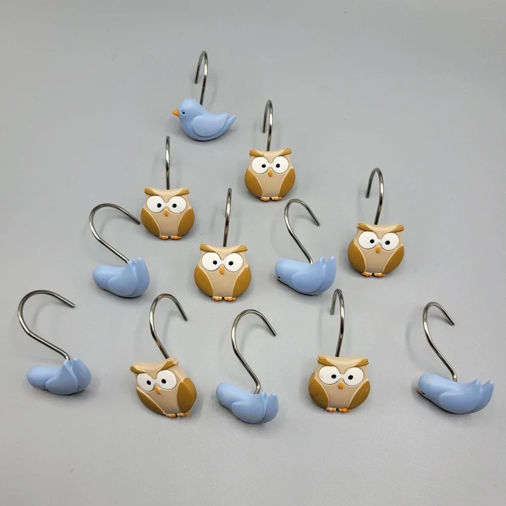 Owl & Bird Shower Curtain Hooks Set Of 12 Bathroom Decor