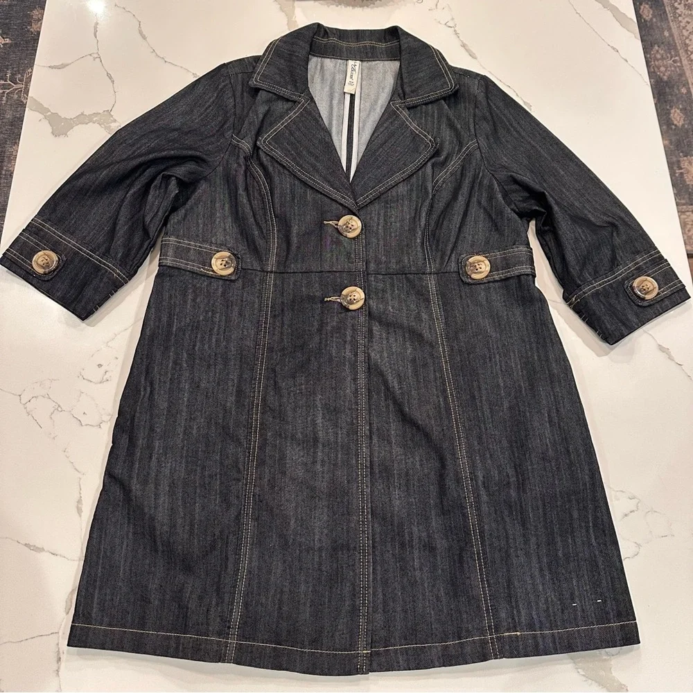 Vintage 90s Y2K L.A. Blues Denim Dark Wash Jean Jacket Women 16W Trench Pea Coat