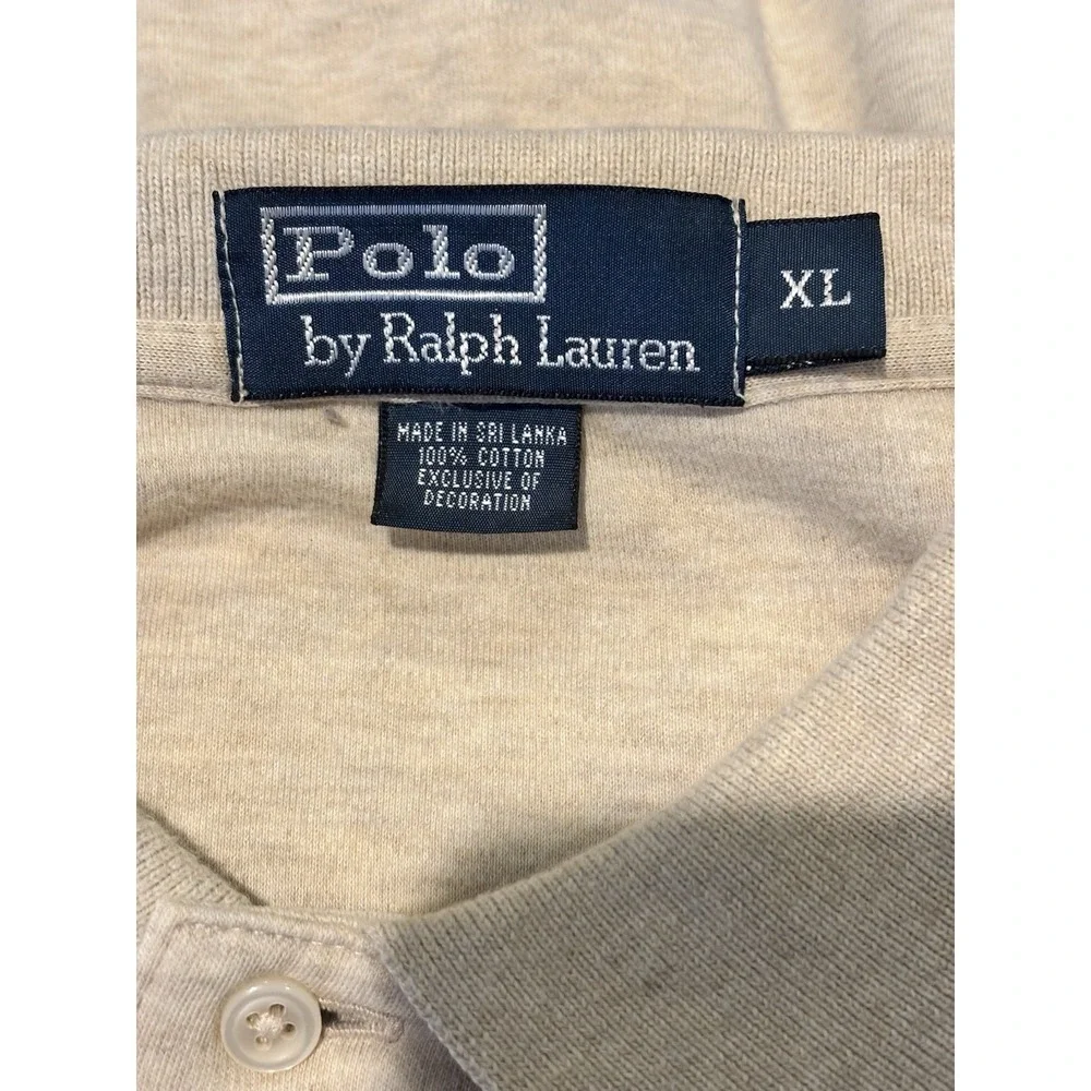 Polo Ralph Lauren Mens XL Beige Heather Polo Shirt Brown Pony Relaxed Preppy
