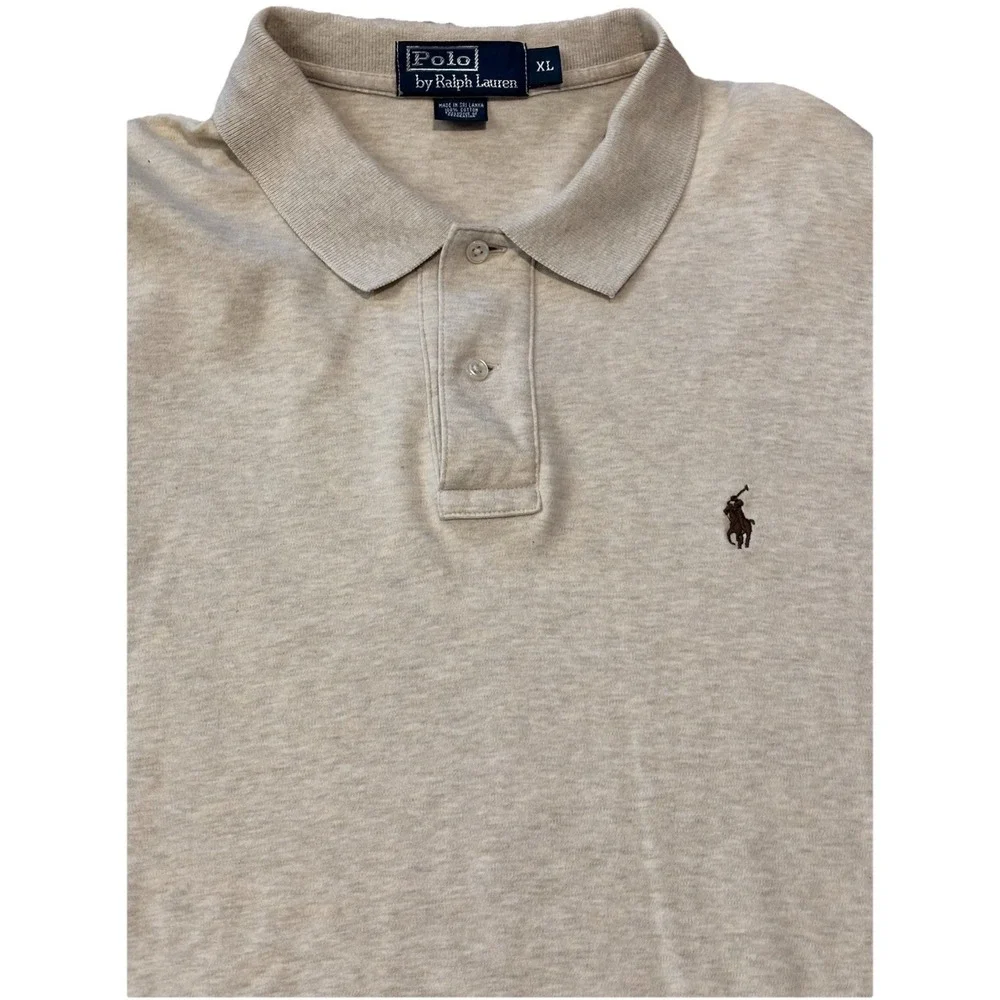 Polo Ralph Lauren Mens XL Beige Heather Polo Shirt Brown Pony Relaxed Preppy