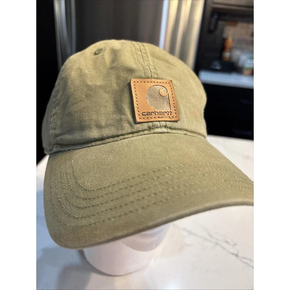 Carhartt Odessa Hat Olive Green Canvas Leather Patch Logo Strapback