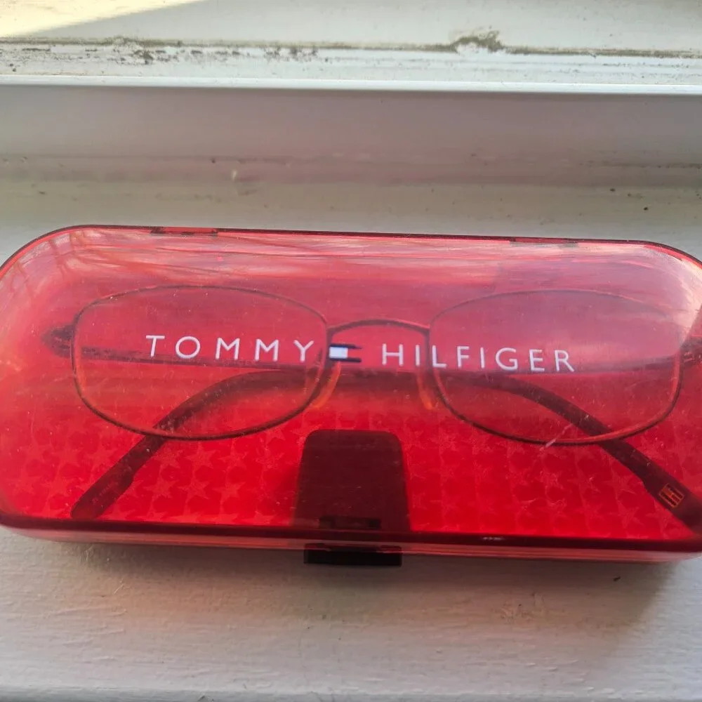 Tommy Hilfiger prescription glasses, lenses, and red case