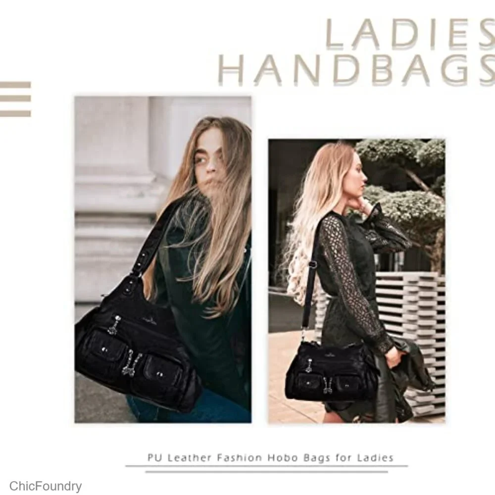 Medium Hobo Shoulder Bag PU Leather Crossbody with Adjustable Strap