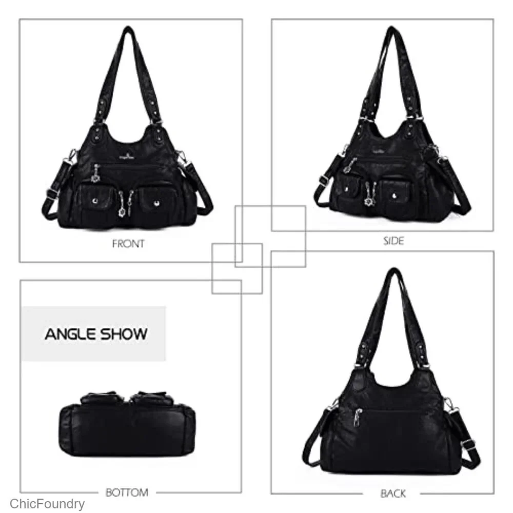 Medium Hobo Shoulder Bag PU Leather Crossbody with Adjustable Strap