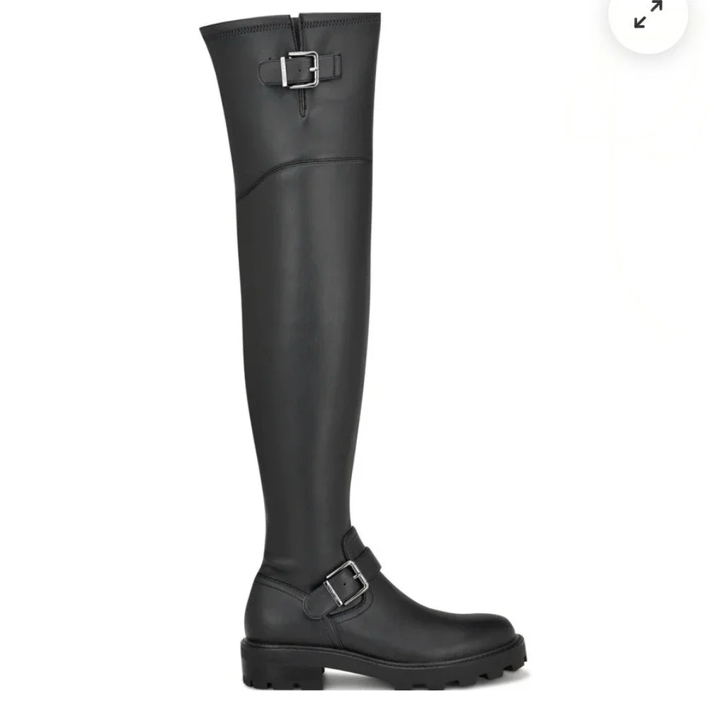 Nine‎ West Women's 5M Nans Lug Sole Over The Knee Boots Black Chunky